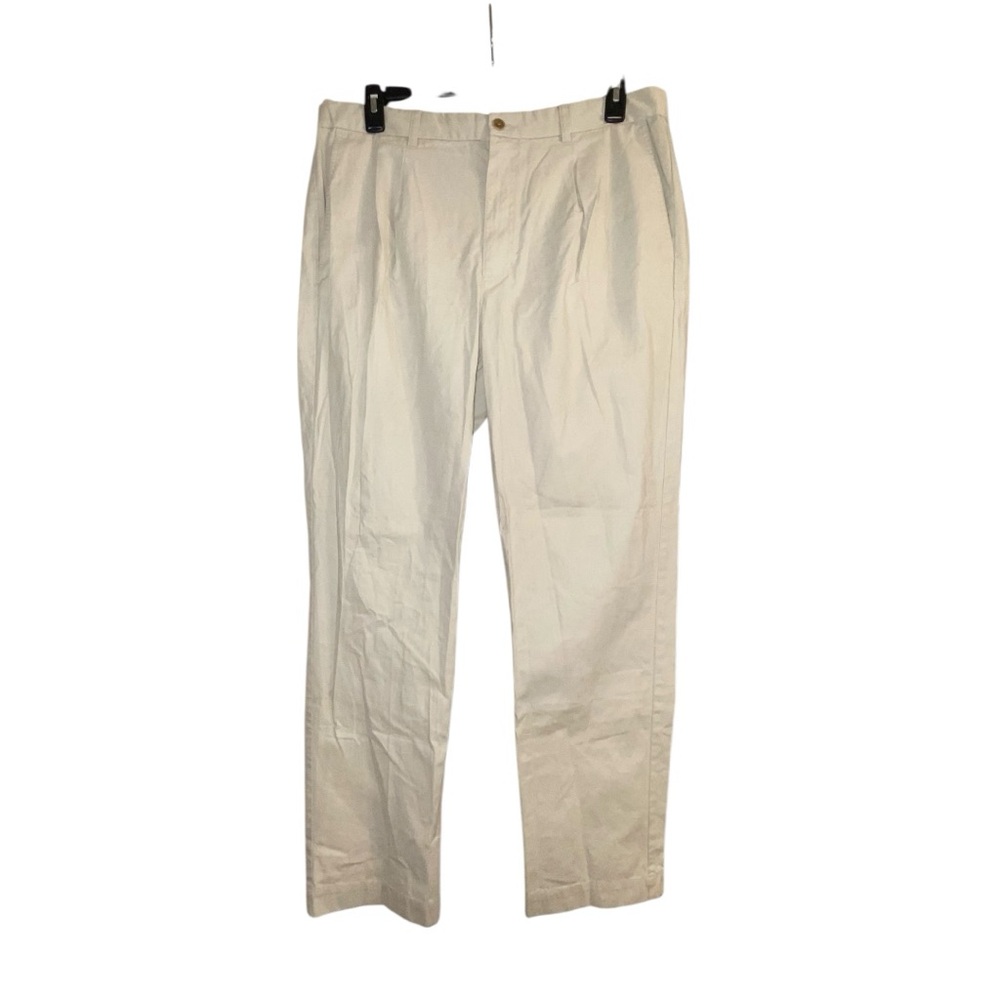 Roundtree & Yorke Mens Pants Soft-Wash Chinos 38X34 Ivory Pleated Straight Fit
